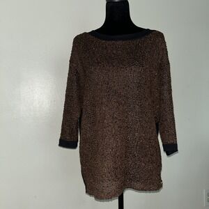 FDJ FRENCH DRESSING Textured Dressy Top M BrownBlack Sequin Dolman Tunic T-shirt